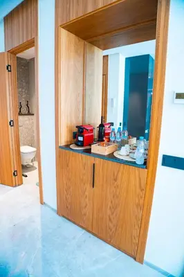 a kitchen with a counter with a microwave on it at KeyLiving 501 3 pers Emplacement Top Wifi in Casablanca