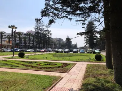 a park with cars parked on a city street at 2ch au Centre de Mohammedia Parc in Mohammedia
