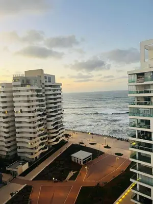 a view of the ocean from the balcony of a building at Stunning Marina high floor ocean view in Casablanca