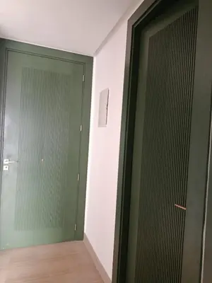 a hallway with two green doors in a room at Studio Casablanca Les Princesses amirat in Maarif