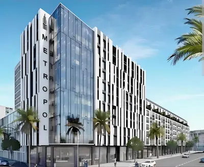 an architectural rendering of a large glass building at Casablanca METROPOL Suites in Casablanca