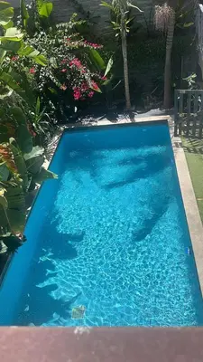 a blue swimming pool with fish in the water at stay in villa casablanca in Casablanca
