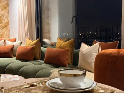 a living room with a couch and a bowl on a table at Luxury Studio Casa Center in Casablanca