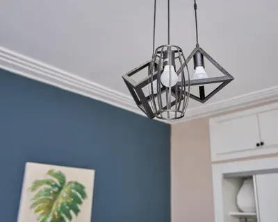a light fixture hanging from a ceiling in a kitchen at Joli studio disponible sur maarif boulevard danfa in Casablanca
