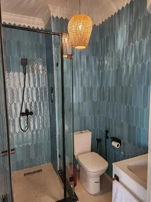 a bathroom with a shower and a toilet and a sink at Private and sunny apartment in central Casa in Casablanca