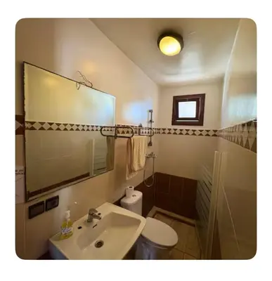 a bathroom with a sink and a toilet and a mirror at La Hacienda De Morafia in Bouskoura