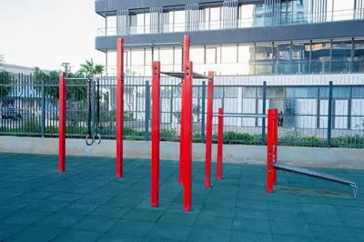 a group of red poles in front of a building at Neon Terrace in 12th Floor CFC Casablanca in Casablanca