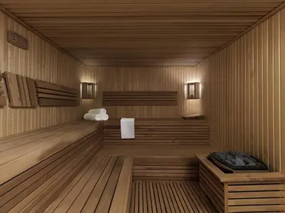 a sauna with wooden flooring at The Ritz-Carlton Rabat, Dar Es Salam in Rabat