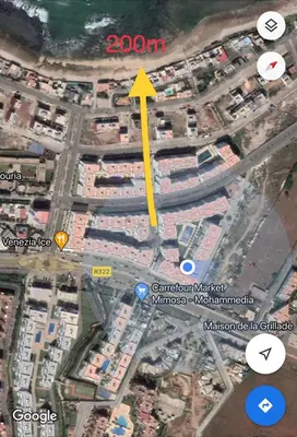 a map of a city with a yellow arrow at Mansbay Beach, Vue sur Mer, accès Plage à pied, Mohammedia in Mohammedia