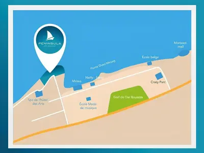 a map of cabanas island with a pointer at Peninsula Dar Bouazza Superbe appartement en résidence avec piscine activités in Dar Bouazza