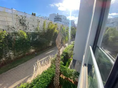 a palm tree sitting on the side of a street at Très beau studio à Ain Diab in Casablanca