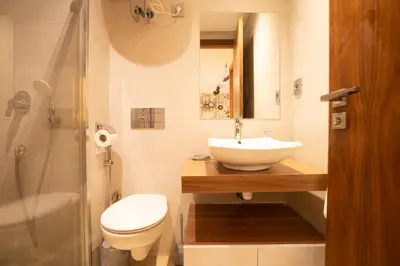 a bathroom with a sink and a toilet and a shower at Le Vintage Dead Sea in Casablanca