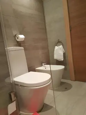 a bathroom with a toilet and a sink at Apparemment Rockisland in Mohammedia