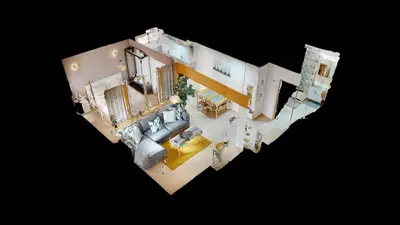 a rendering of a living room and dining room at My Cosy Place Rabat - Studio Agdal 50m Arribat Center in Rabat