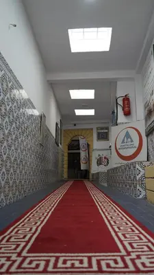a hallway with a red carpet in a building at Auberges Des Jeunes Casablanca in Casablanca