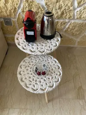 two white plates with a coffee maker on top at Paris-Oasis Casablanca in Casablanca