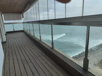 an empty balcony with a view of the ocean at Marina Casablanca Ocean view in Casablanca
