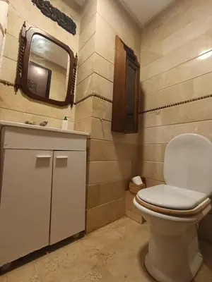 a bathroom with a toilet and a mirror at Appartement de Charme Avec Vue Sur Mer in Casablanca